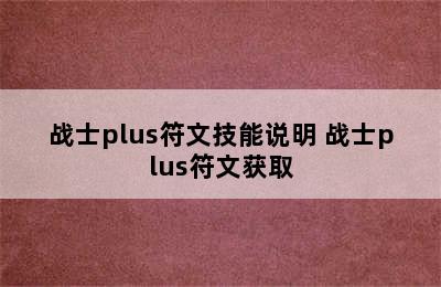 战士plus符文技能说明 战士plus符文获取